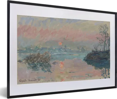 Produktbild von MuchoWow® Gerahmtes Poster Sonnenuntergang an der Seine bei lavacourt - Gemälde von Claude Monet 60x40 cm - Poster mit Schwarzem Bilderrahmen Wandposter Rahmen Foto Bilder - Schlafzimmer - Plakat in Rahmen - Drucken