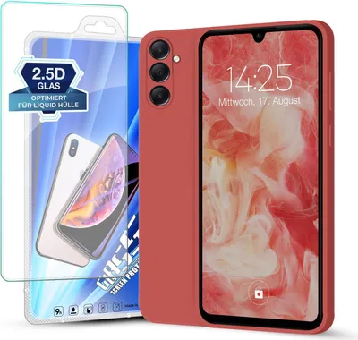 Produktbild von Hülle für Samsung Galaxy A05s mit 9H Displayglas Displayschutz Plus Case Cover Bumper Silikon Softgrip Schutzhülle Farbe: Rot