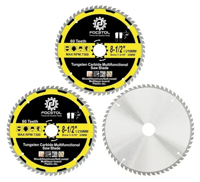 Immagine prodotto di Disco circolare per legno, 216 mm x 30 mm, 60 denti, confezione da 3 pezzi, adatto per plastica, alluminio, rame e altri metalli non ferrosi