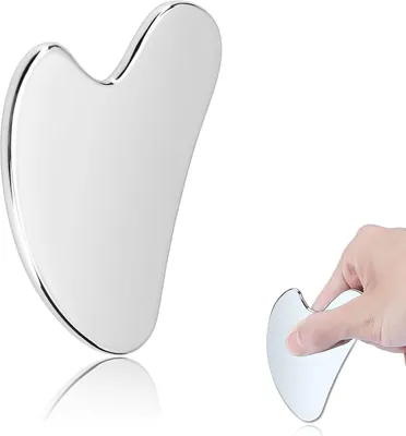 Produktbild von Gua Sha Edelstahl, Gua Sha Stein Gesichtswerkzeug, Guasha Scraping Massage Tool, Metall Lymphdrainage Massageschaber für Gesicht, Augen, Hals, Körper