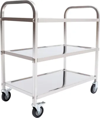 Immagine prodotto di Carrello di servizio - Carrello da cucina in acciaio inossidabile - 3 ripiani - Carrello per la ristorazione - Carrello di trasporto con freno