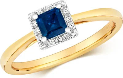 Produktbild von Modischer 9 Karat (375) Gold Cluster Diamant Damenring Brillant-Schliff 0.09 Karat HI - I1 mit Saphir, 57 (18.1); TRS2190RSP