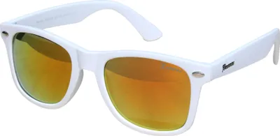 Produktbild von Retro Sonnenbrille Weiß Matt Orange Verspiegelt Nerdbrille Festivalbrille Uni Rennec Eyewear mit Brillenbeutel