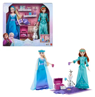 Produktbild von Disney Frozen Disney Die Eiskönigin Schwestern-Pyjamaparty Set mit Anna- und Elsa-Modepuppen, Olaf-Figur und 14 Zubehörteilen, Modepuppe, Weiblich, 3 Jahr(e), Mädchen, 320 mm, Mehrfarbig
