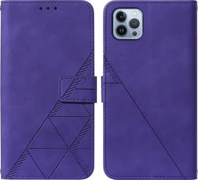 Produktbild von iPhone 15 Pro Hülle, Schlank Prägung Flip Leder Kartenfächer Schutzhülle mit Ständer für iPhone 15 Pro Lila