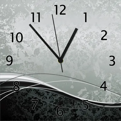 Produktbild von Wallario Design Wanduhr Grau-schwarze Schnörkelei mit Wellen aus Echtglas, Größe 30 x 30 cm