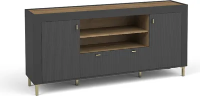 Produktbild von Minio, Kommode "ASSO 7", 177 cm, Schwarze Farbe / Whisky Eiche
