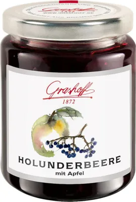 Image de Confiture de baies de sureau et de pommes Grashoff Extra délicieuse 250g