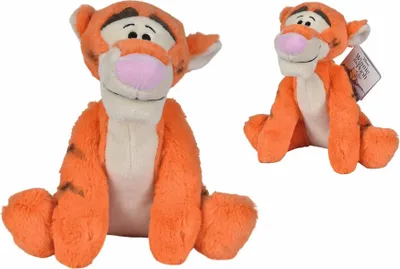 Two plush toys of the character Tigger from Winnie the Pooh are shown against a white background. The main toy is in the foreground, and a smaller one is in the background.