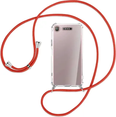 Produktbild von Handykette Backcover-Schutzhülle mit Band (Metall silberfarben) für Sony Xperia XZ1 - rot
