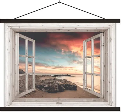 Produktbild von MuchoWow® Textilposter Aussicht - Strand - Meer 40x30 cm mit schwarzem Rahmen - Dekorationen