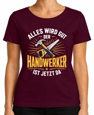 Zdjęcie produktu dla "Wszystko będzie dobrze, fachowiec już jest" – koszulka damska, kolor burgundowy, rozmiar 3XL. (Sarkastyczne nadruki)
