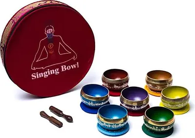 Zdjęcie produktu dla Zestaw mis dźwiękowych Chakra w kolorze z torbą - ±1450g