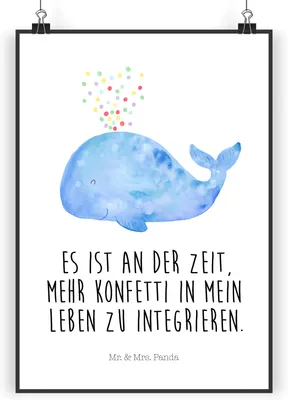 Produktbild von Mr. & Mrs. Panda Bild Wal Konfetti DIN A5 - Weiß - Geschenk, Diät, Meer, Abnehmen, wanddeko, Plakat, Motivation, drucke, Wandbild, Neustart, kunstposter, Geburtstag