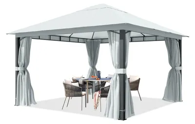 Immagine prodotto di TOOLPORT Gazebo giardino 4x4m, pali in alluminio, telo tetto ca. 220g/m² grigio - con pannelli laterali e zanzariere