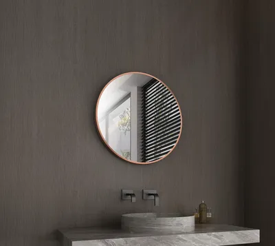 Productafbeelding van Talos Spiegel rond Noble, Ø 60 cm – Mat koperen wandspiegel met een stevige aluminium rand