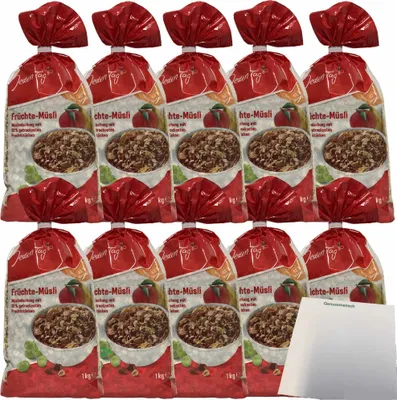 Produktbild von Jeden Tag Früchte-Müsli 10er Pack (10x1000g Packung) + usy Block