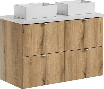 Produktbild von Badmöbel Set NOVA-B 100 cm mit 2 Waschbecken EICHE Matt Soft-Close