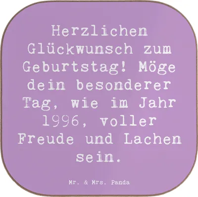 Produktbild von Mr. & Mrs. Panda Untersetzer für Gläser Spruch 1996 Geburtstag Freude - Lavendeltraum - Geschenk, Happy Birthday, gläseruntersetzer, Geburtsjahr, Jubiläum, Coaster, Glas