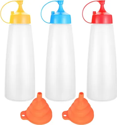 Obrázek produktu pro Knijpflessen 500 ml šroubovací uzávěr - dávkovač kečupu - plastový dávkovač na majonézu - hořčici - olivový olej - včetně nálevky