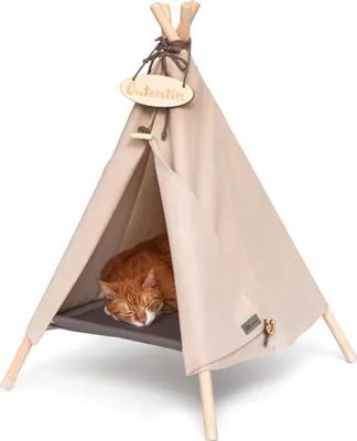 Produktbild von Outentin hundehöhle für kleine hunde und Haustier – Stylish Katzenbett höhle – Modische hundehütte indoor – Katzenzelt und cat house – viele Muster– Hunde und Katzen Tipi- 53x53x70cm - Beige
