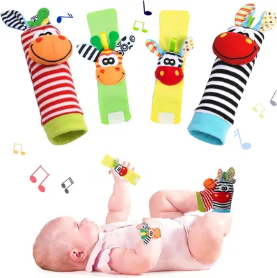 Produktbild von Vicloon Baby-Rassel-Socken, Handgelenkschleifen-Rassel – 4 Stück Handgelenksrasseln für Babys & Fußrassel-Set