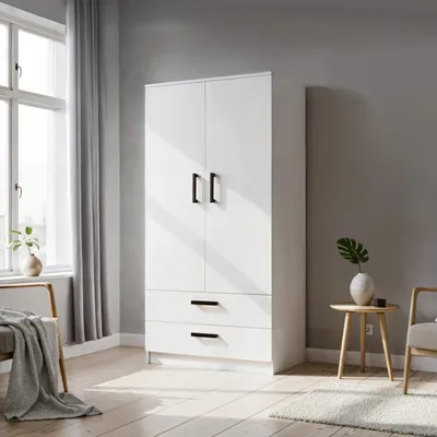 Produktbild von Masseno Drehtürenschrank DOVI 90/180/50 cm 2-türig Schlafzimmer Schrank Kleiderschrank Weiß