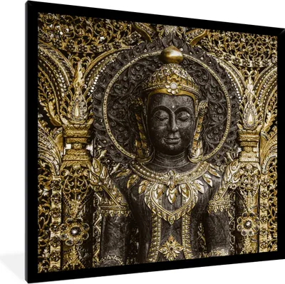 Produktbild von MuchoWow® MuchoWow® Gerahmtes Poster Buddha - Bild - Gold 40x40 cm - Poster mit zchwarzem Bilderrahmen - Mit Rahmen - Wanddekoration Schlafzimmer