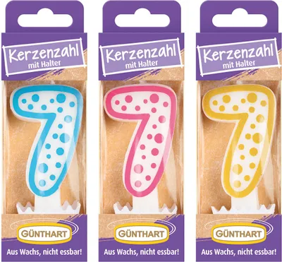 Zdjęcie produktu dla Günthart świeczka woskowa nr 7 świeczka urodzinowa 1 sztuka różne kolory