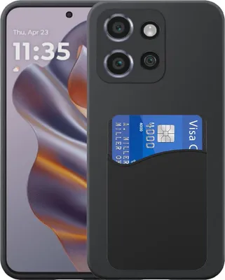 Zdjęcie produktu dla Etui na telefon Motorola Edge 50 Neo z silikonowym uchwytem na kartę - elastyczne etui na tył z silikonu TPU z silikonowym uchwytem na kartę - czarne - Smartphonics