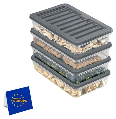 Immagine prodotto di Contenitore per alimenti - Set da 4 - Impilabile - Resistente al congelatore fino a -25 °C - Con coperchio