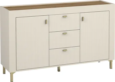 Produktbild von MIRJAN24 Kombikommode Mossa 2D3S MO06 mit zwei Drehtüren und drei Schubladen, Stilvoll Kollektion, Schlafzimmer Sideboard (Farbe: Cashmere / Cashmere + Eiche Whisky)