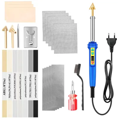 Zdjęcie produktu dla Zestaw do zgrzewania tworzyw sztucznych, cyfrowy zestaw do naprawy tworzyw sztucznych z regulacją temperatury i diodą LED o mocy 100 W, do naprawy zderzaków samochodowych, desek rozdzielczych, kajaków i zbiorników, wtyczka UE
