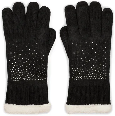 Productafbeelding van styleBREAKER dames wollen handschoenen met strass-versiering en fleecevoering | warme winterhandschoenen met glinsterende details | zachte, thermische handschoenen voor de vingers