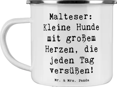 Produktbild von Mr. & Mrs. Panda Teetasse Spruch Malteser Herz - Weiß - Geschenk, kleine Hunde, Tasse Emaille, Beschreibung, Hunderassen, Teebecher, Pott, Herzöffner, Eigenschaften, Hund