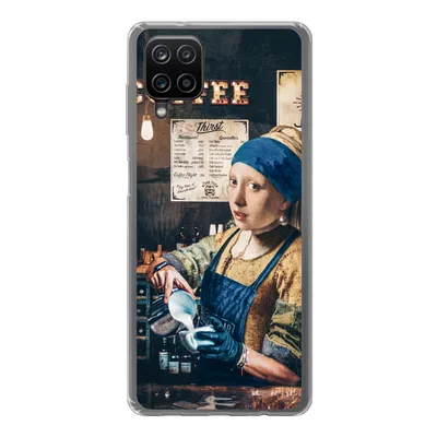 Produktbild von MuchoWow® Handyhülle Schutzhülle Hülle für Samsung Galaxy A12 Mädchen mit Perlenohrring - Cappuccino - Barista - Vermeer - Kaffee - Gemälde Silikon Softcase Handy Hülle - Bild