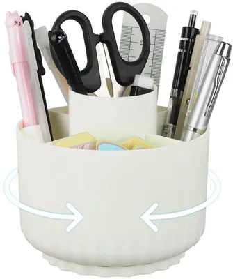Image de Organiseur de bureau à 360°, organiseur de bureau blanc à 5 compartiments, grande capacité, idéal pour l'école, la maison et le bureau