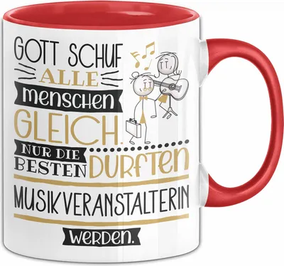 Produktbild von Musikveranstalterin Geschenk Becher Tasse Gott Schuf Alle Menschen Gleich Nur Die Besten Durfeten Musikveranstalterin Werden Geschenkidee Lustig (Rot)