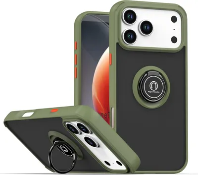 Produktbild von Hülle für iPhone 17 Pro Max Matte Transluzent TPU Stoßfest Schutzhülle mit Ring Halter Ständer Grün