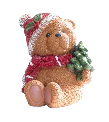 Produktbild von Deko Teddybär mit Mütze Schal Tanne Bär Weihnachtsmann Figur Skulptur Objekt