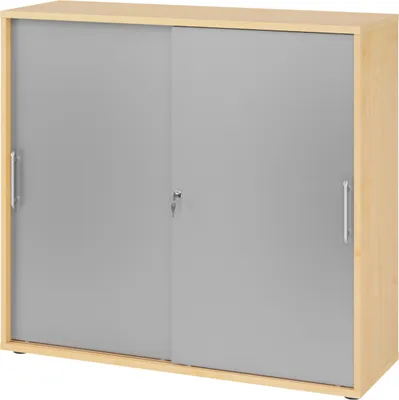 Produktbild von bümö Schiebetürenschrank office - 3 Ordnerhöhen - Griff: Relinggriff (Kunststoff), Nachbildung Ahorn/Silber