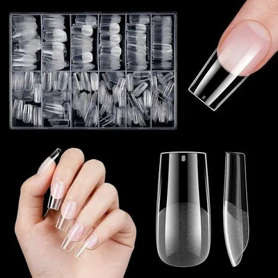 Produktbild von Nageltips Set 500 Stück in 12 Größen für Acryl- und Gelverlängerungen - Künstliche kurze Nagelspitzen, quadratisch, transparent