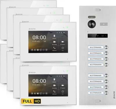 Produktbild von Balter EVO-HD türsprechanlage Satz|überwachungskamera aussen mit 2 Draht Bus&8 Touchscreen-Monitors|8 Familienhäusvideo türklingel mit WiFi App Steuer