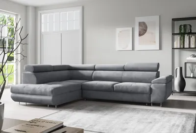 Produktbild von Ecksofa MILO L-form mit Bettkasten und Schlaffunktion 274x203 cm - linke Seite, Farbe: Monolith 85 - Grau