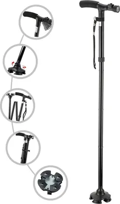 Image de Canne de randonnée avec lumière LED, cannes réglables pour arthrite, handicapés, personnes âgées, bleu