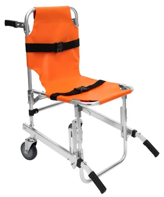 Immagine prodotto di Sedia trasportatrice per scale - Sedia medica per scale - 2 ruote, pieghevole, cinture di sicurezza, capacità di carico 159 kg, alluminio - Arancione