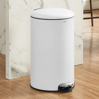 Produktbild von CASABEL Mülleimer Küche 50L, 100% Edelstahl, Resistent gegen Fingerabdrücke, Runder Treteimer mit Fußpedal, Abfalleimer mit Deckel für Bad, Küche, Büro, Weiß