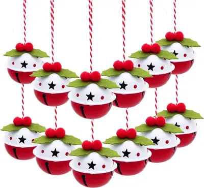 Produktbild von 12er Set Eisen Glöckchen Weihnachtsanhänger 4cm Rot-Grün