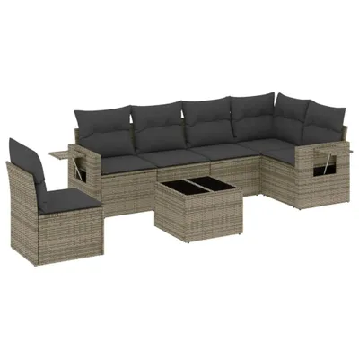 Produktbild von vidaXL 7-tlg. Garten-Sofagarnitur mit Kissen Grau Poly Rattan