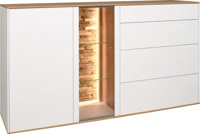 Produktbild von Sideboard - 169 x 90 cm - Asteiche Nachbildung - Weiß supermatt - mit LED-Beleuchtung